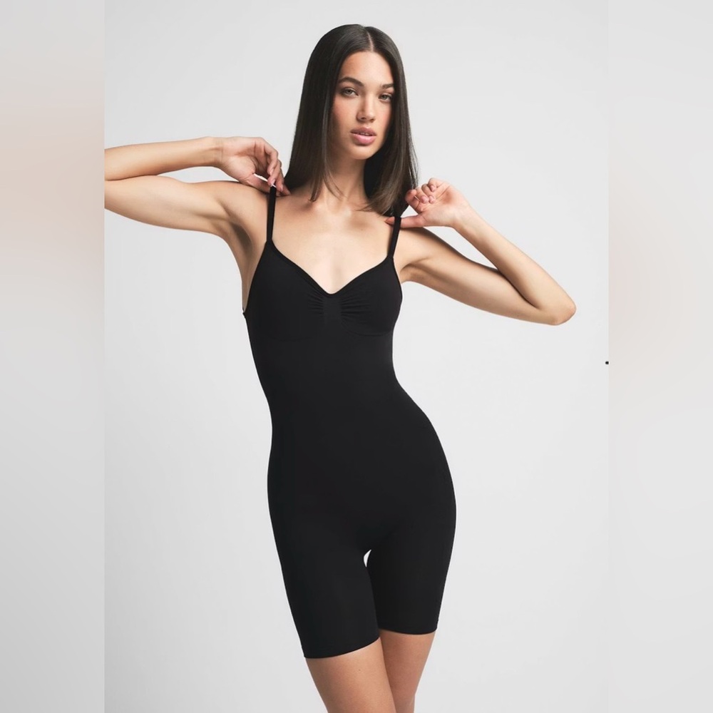 SKIMS Black Low Back Mid Thigh Bodysuit